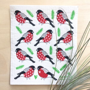 Lavette suédoise Red Bird | Chiffon éponge | Sans odeur | Essuie-tout écologique réutilisable | Souffrez-vous pour le cadeau de Noël de Noël| Carte de voeux
