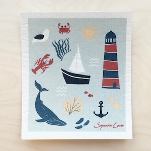 Lavette suédoise Maritimes | Chiffon éponge | Sans odeur | Essuie-tout écologique réutilisable | Souffrez-vous pour le cadeau de Noël de Noël| Carte de voeux