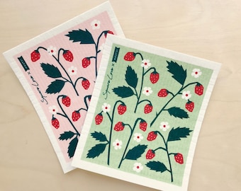 Strawberries Duo Swedish Dishcloth  | Sponge Cloth | Smell Free | Reusable Ecofriendly | Christmas Gift Stocking Suffer| Greeting Card