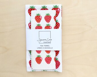 Strawberry Gift Duo  | Linen-Cotton Towel | Sponge Cloth | Christmas & Hostess Gift | Durable | Modern Kitchen Decor