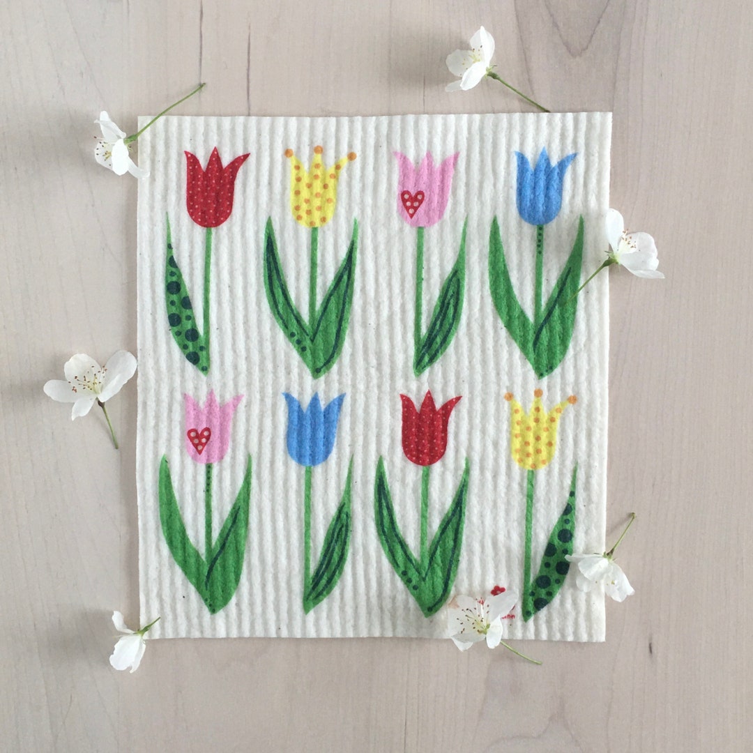 Tulips Swedish Dishcloth Sponge Cloth Smell Free Reusable Ecofriendly