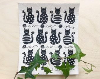 Cats Swedish Dishcloth  | Sponge Cloth | Smell Free | Reusable Ecofriendly Paper Towel | Christmas Gift Stocking Suffer| Greeting Card