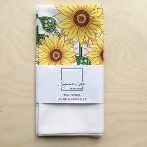 Sunflowers Linen-Cotton Tea Towel | Screen Printed | Eco-Dyes | Scandinavian | Durable | Absorbent  | Stylish Kitchen | Colourful Flowers