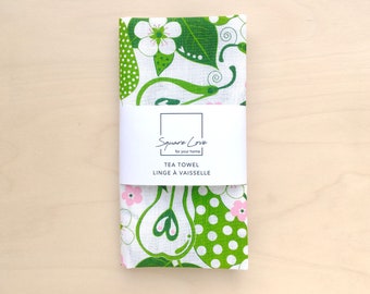 Pears Linen-Cotton Tea Towel | Screen Printed | Eco-Dyes | Scandinavian | Durable | Absorbent  | Stylish Kitchen | Modern Decor | Host Gift
