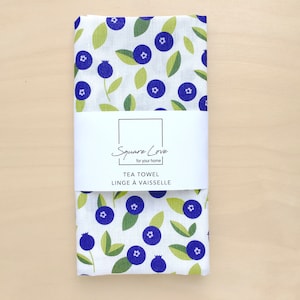 Blueberry Linen-Cotton Tea Towel | Screen Printed | Eco-Dyes | Scandinavian | Durable | Absorbent  | Stylish Kitchen | Colourful Flowers