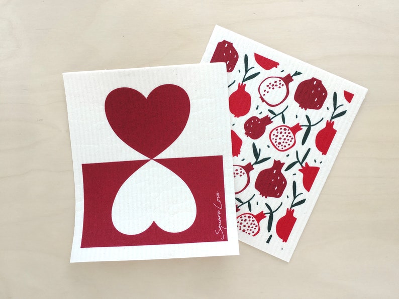 Heart Swedish Dishcloth Sponge Cloth SmellFree Reusable Ecofriendly Paper Towel Christmas Gift Stocking Suffer Greeting Card image 2