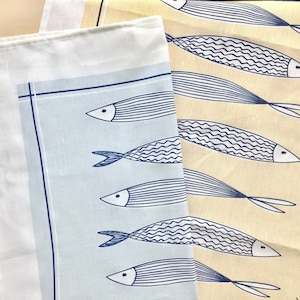 Fish Linen-Cotton Tea Towel | Screen Printed | Eco-Dyes | Scandinavian | Durable | Absorbent  | Stylish Kitchen | Modern Decor | Host Gift