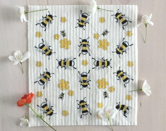 Bees Swedish Dishcloth | Sponge Cloth | Smell Free | Reusable Ecofriendly Paper Towel | Gift | Christmas Stocking Suffer | Greeting Card