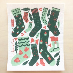Bas bord de mer Lavette suédoise | Chiffon éponge | Sans odeur | Réutilisable et respectueux de l'environnement | Cadeau de Noël pour les bas de Noël | Carte de voeux