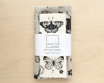 Insects Gift Duo | 100% Linen Towel | Sponge Cloth | Christmas & Hostess Gift | Durable | Modern Kitchen Decor | Stocking Stuffer