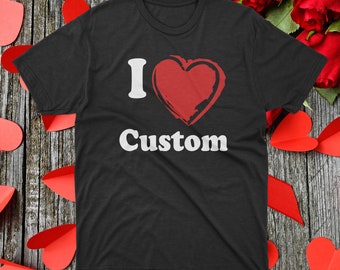 T-Shirt Valentines Boywith I Love You Custom Designed Minifigure Red Rose
