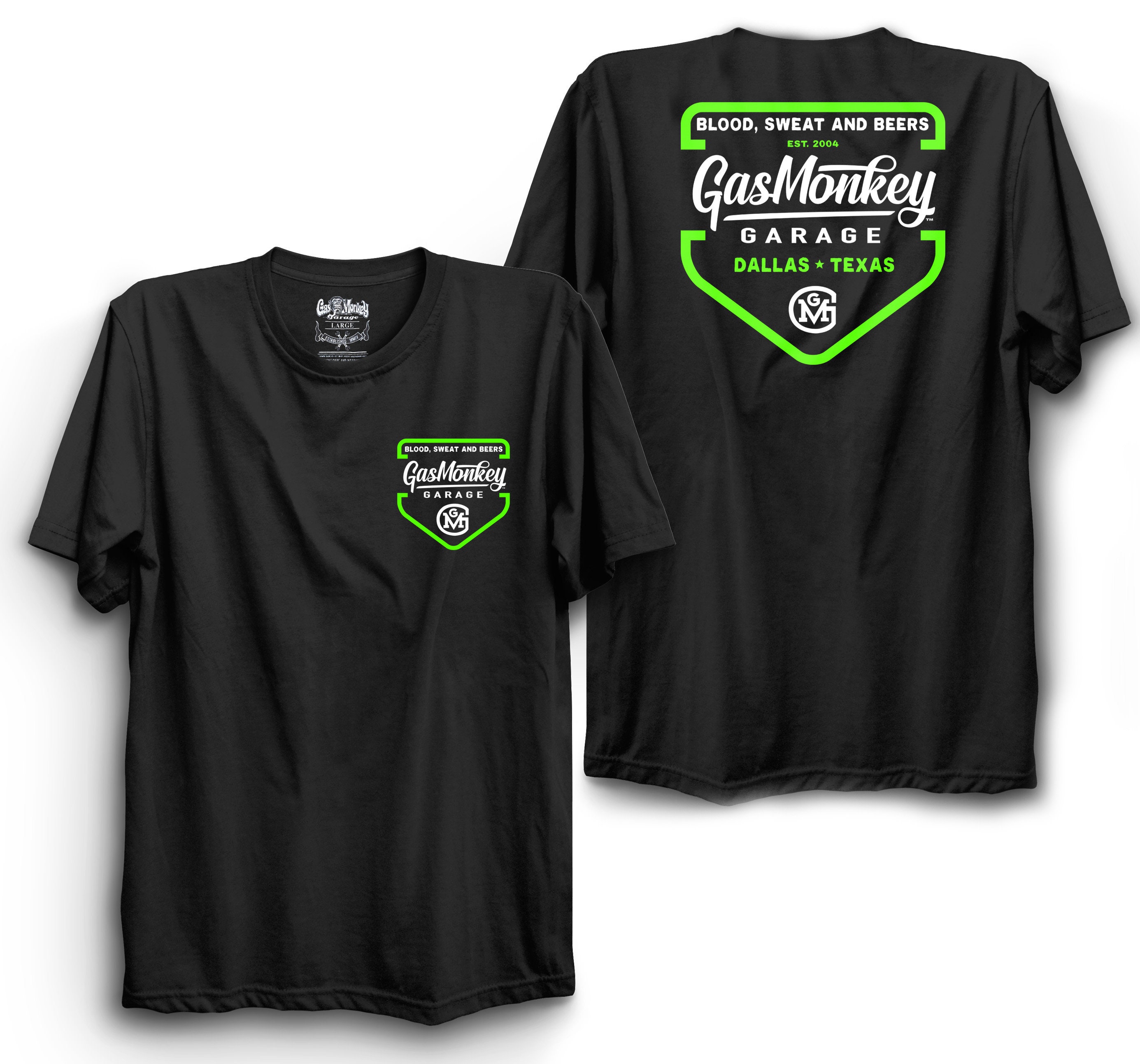 Door Respect lekkage Gas Monkey Garage Fast N Loud Official Merchandise Front & Back Printed  Green Shield Black T-shirt - Etsy