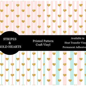 Permanent Vinyl Valentines Day Pattern Vinyl Oracal 651 - Stripes & Hearts Pattern HTV Heat Transfer Tape Provided - FREE SHIPPING 20+