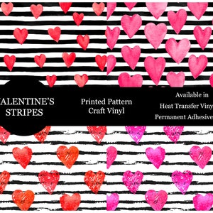 Permanent Vinyl Valentines Day Pattern Vinyl Oracal 651 - Valentines Day Stripe Pattern HTV Heat Transfer Tape Provided - FREE SHIPPING 20+