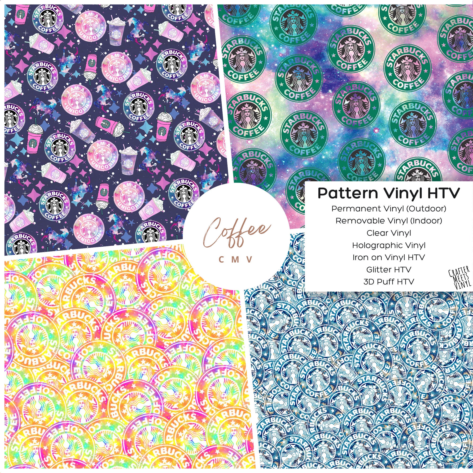 Pattern Vinyl HTV | Coffee Vinyl Sticker, Pattern HTV Heat Transfer Vinyl Mask Provided, Silhouette Cameo Cricut Cutting Machine Compatible