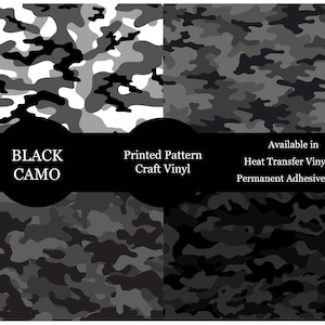 Pattern Vinyl HTV - Black Camo Vinyl, Iron on HTV, Perfect for DIY Crafters, Silhouette Cameo Cricut Cutting Machine Compatible