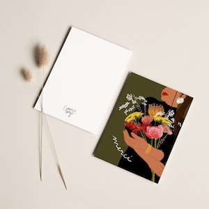 Carte postale Merci, illustration florale, carte de vœux