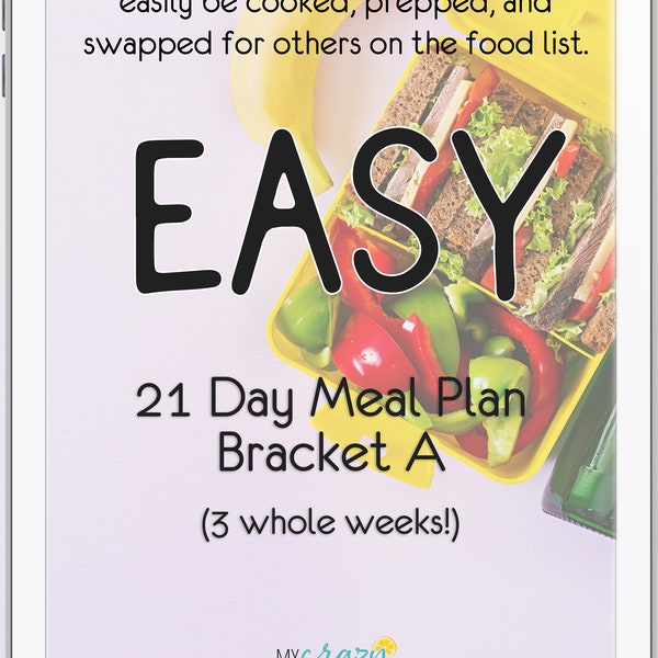 Easy 21 Day Meal Plan A, no recipes, only simple foods, includes detailed grocery list