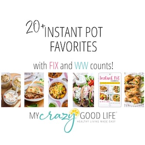 May include: A collage of images showcasing 20+ Instant Pot recipes with FIX and WW counts. The images include a variety of dishes, such as lasagna, chili, tacos, and chicken. The text "Instant Pot Favorites" is displayed on a tablet screen.