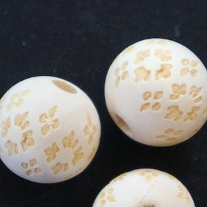 18mm  Natural Round Wooden with Design Beads Jewellery BEADS Spacer with 5mm Hole