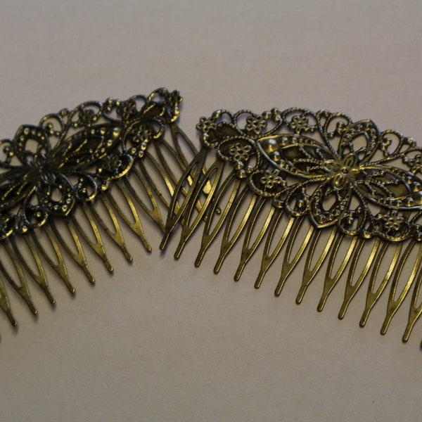 Womens Hair Combs For Her - Butterfly Filigree Comb - Decorative Hair Comb - Gold Golden Vintage Victorian Hair Piece - Art Deco Hair Piece