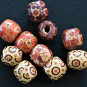 16x17mm Mixed Wood Round Barrel Bead, Large Wooden Barrel, Decorated Chunky Wood Bead, Wood Jewelry Making, Chunky Jewelry, Asian Theme Bead