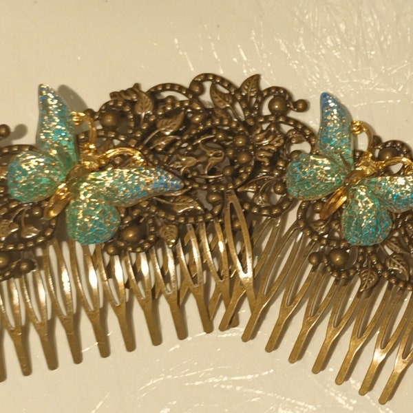 Womens Hair Combs For Her - Butterfly Filigree Comb - Decorative Hair Comb - Gold Golden Vintage Victorian Hair Piece - Art Deco Hair Piece