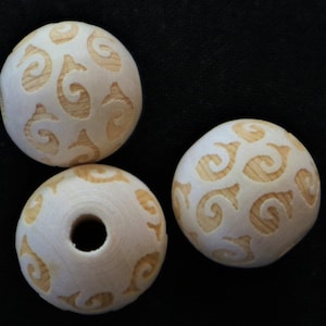 18mm  Natural Round Wooden with Design Beads Jewellery BEADS Spacer with 5mm Hole