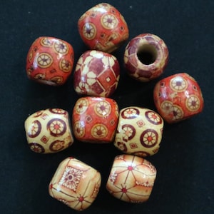 16x17mm Mixed Wood Round Barrel Bead, Large Wooden Barrel, Decorated Chunky Wood Bead, Wood Jewelry Making, Chunky Jewelry, Asian Theme Bead