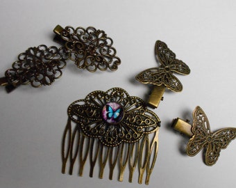 Womens Hair Combs For Her - Butterfly Filigree Comb - Decorative Hair Comb - Gold Golden Vintage Victorian Hair Piece - Art Deco Hair Piece