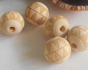 18mm Natural Round Wooden Bead With Design, Jewellery BEADS Spacer