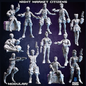 Cyberpunk Night Market Citizens 32mm Scale Miniatures