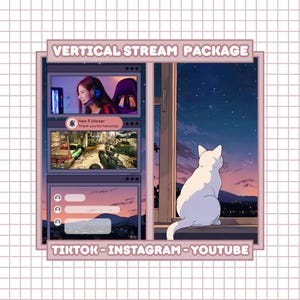 Kawaii Katze & Sterne Stream Paket | Animiertes Lofi Overlay für Twitch/TikTok/YouTube/IG Live | Niedliche Kitty Fensterszene, Warnungen, Rahmen