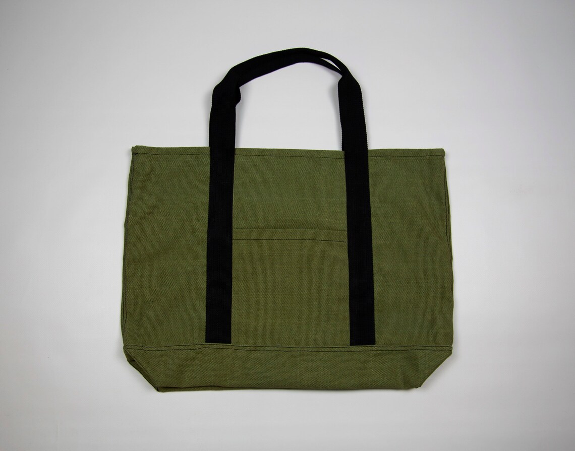 Natural canvas tote bag green color Etsy