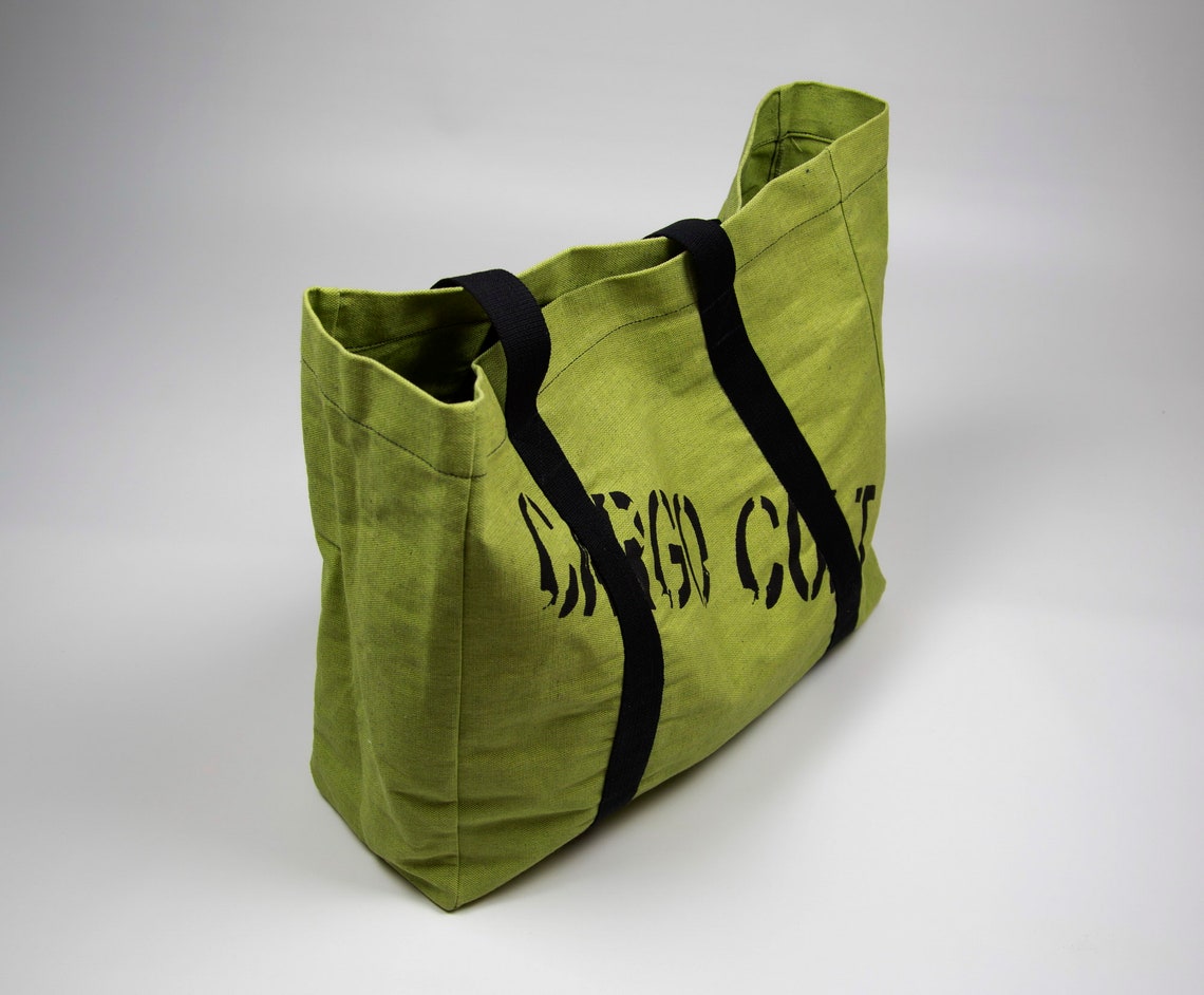 Big canvas tote bag olive green color natural cotton linen Etsy