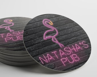Personalized Neon Flamingo Coasters
