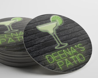 Posavasos de cristal de margarita neón personalizados