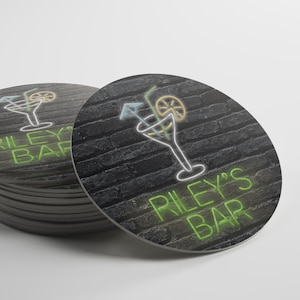 Personalized Neon Bar Sign Coasters (fruity)