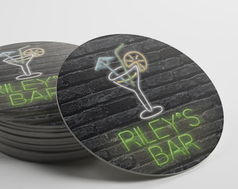 Personalized Neon Bar Sign Coasters (fruity)