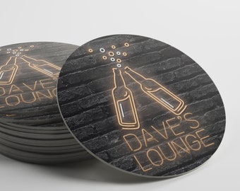 Personalized Neon Bar Sign Coasters -Beer Bottles