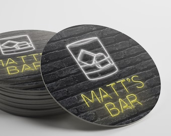 Personalized Neon BOURBON Bar Sign Coasters