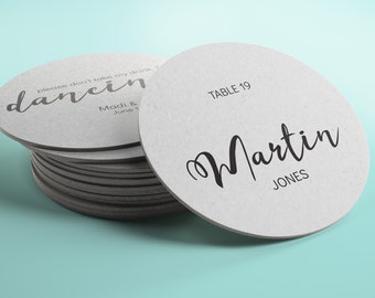 Posavasos personalizados para tarjetas de lugar de boda - 2 caras