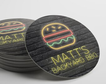 Posavasos personalizados de neón para barbacoa en el patio trasero