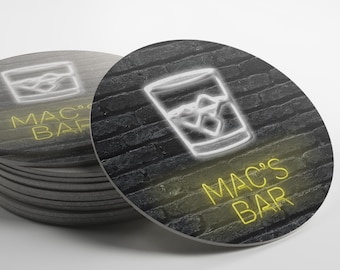 Personalized Neon Bourbon & Ice Glass Coasters