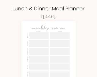 Lunch and Dinner Menu Printable – Minimalist Menu · Simple Menu Planner · Weekly Menu Digital Download · Meal Planner Download