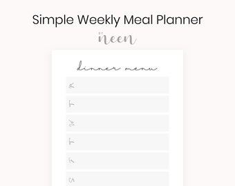 Afdrukbaar dinermenu – Minimalistisch menu · Eenvoudige menuplanner · Weekmenu digitaal downloaden · Dinerplanner downloaden