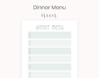 Dinermenu – Minimalistisch menu · Eenvoudige maaltijd afdrukbaar · Menuorganisatie Digitale download · Dinerplanner downloaden