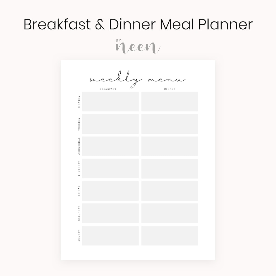 Breakfast and Dinner Menu Printable – Minimalist Menu · simple Menu ...