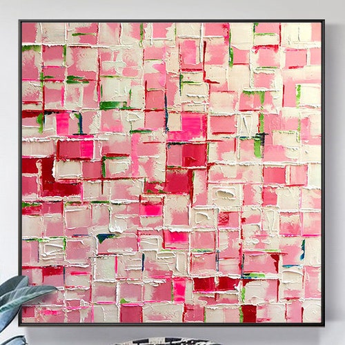 Pink Wall Art Pink Abstract Painting on Canvas Acrylic Etsy