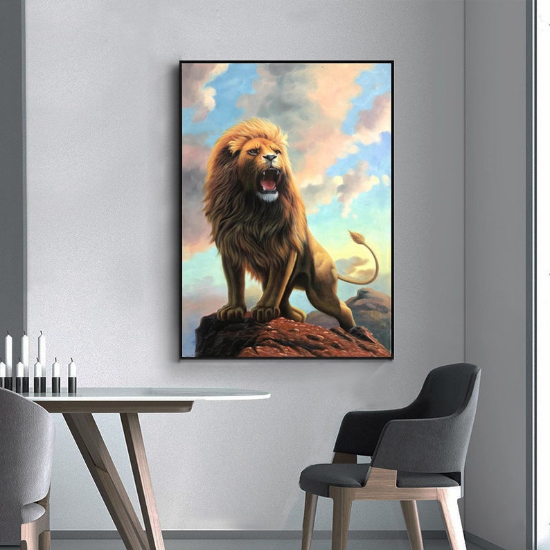 Original Lion Oil Painting Roaring Lion Painting on Canvas Etsy